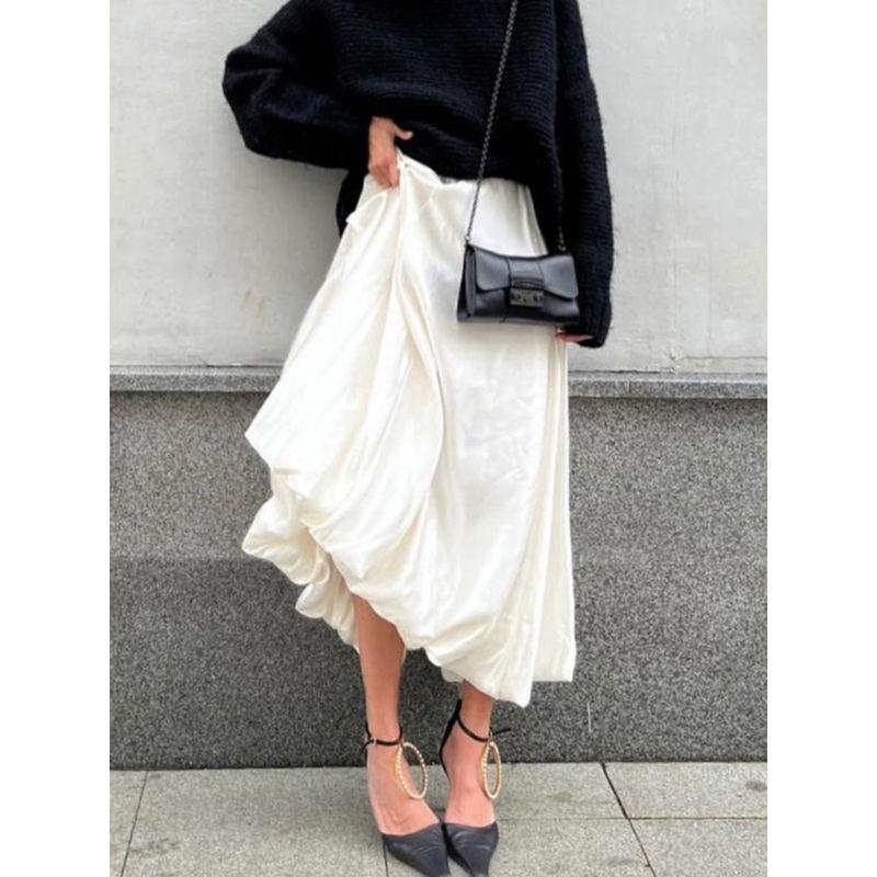 Western Style Spring New Balloon Skirt Fashion Casual Simplicity Solid All-Match High Waist Pettiskirt Skirt