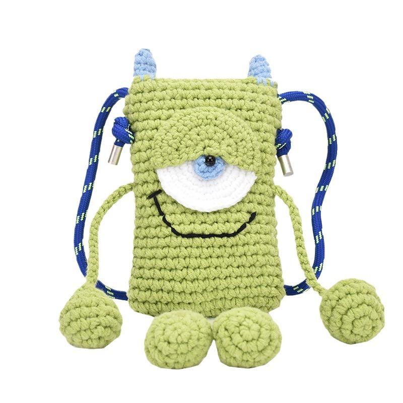 Cute woven summer wool bag cartoon big eye bag shoulder bag monster personality fried street Internet celebrity mobile phone bag