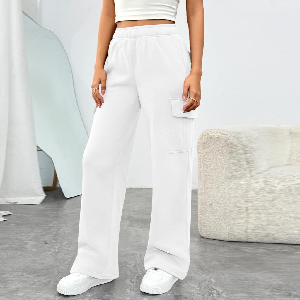 Women's Casual And Fashionable High-Waisted Wide-Leg Utility Trousers With Pockets