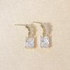 Golden Plated Copper Earrings with Clear Square Zirconia for Women Jewelry