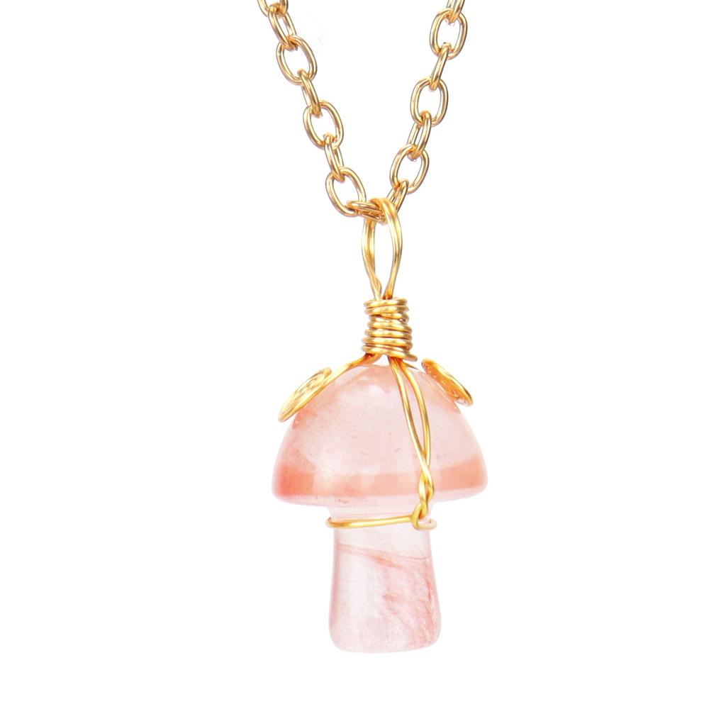 Hand-Woven Crystal Agate Small Mushroom Pendant Necklace Jewelry Diy Jewelry Accessories N584