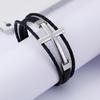 Triple Layered Cowhide Leather Bracelet Men Stainless Steel 22cm Cross Charm Armband Male Fashion Jewelry 2020