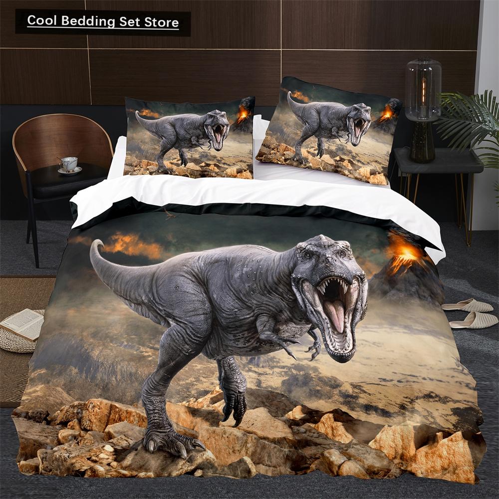 Cartoon Dinosaur Duvet Cover King Queen Size Jurassic World Theme Bedding Set for Kids Boys Ancient Animal Polyester Quilt Cover
