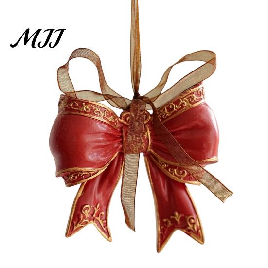 Seasonal Branch Decorations Christmas Resin Animal Ornament, Vintage Hanging Decor with Ribbon, Cute Bow Tree Ornaments Dog Santa Bear Patterns