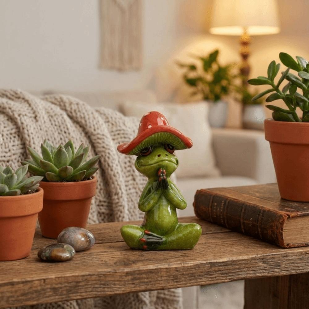 Handmade Yoga Frog Figurine Cartoon Mushroom Frog Statue Aesthetic Meditation Statue  Garden Decor