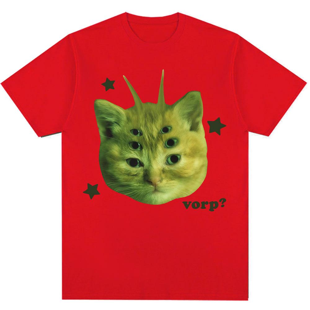 Funny Alien Cat Vorp Meme Graphic T-shirts Men Women Humor Joke Vintage T-shirt Oversized Cotton Casual Summer Kawaii T Shirts