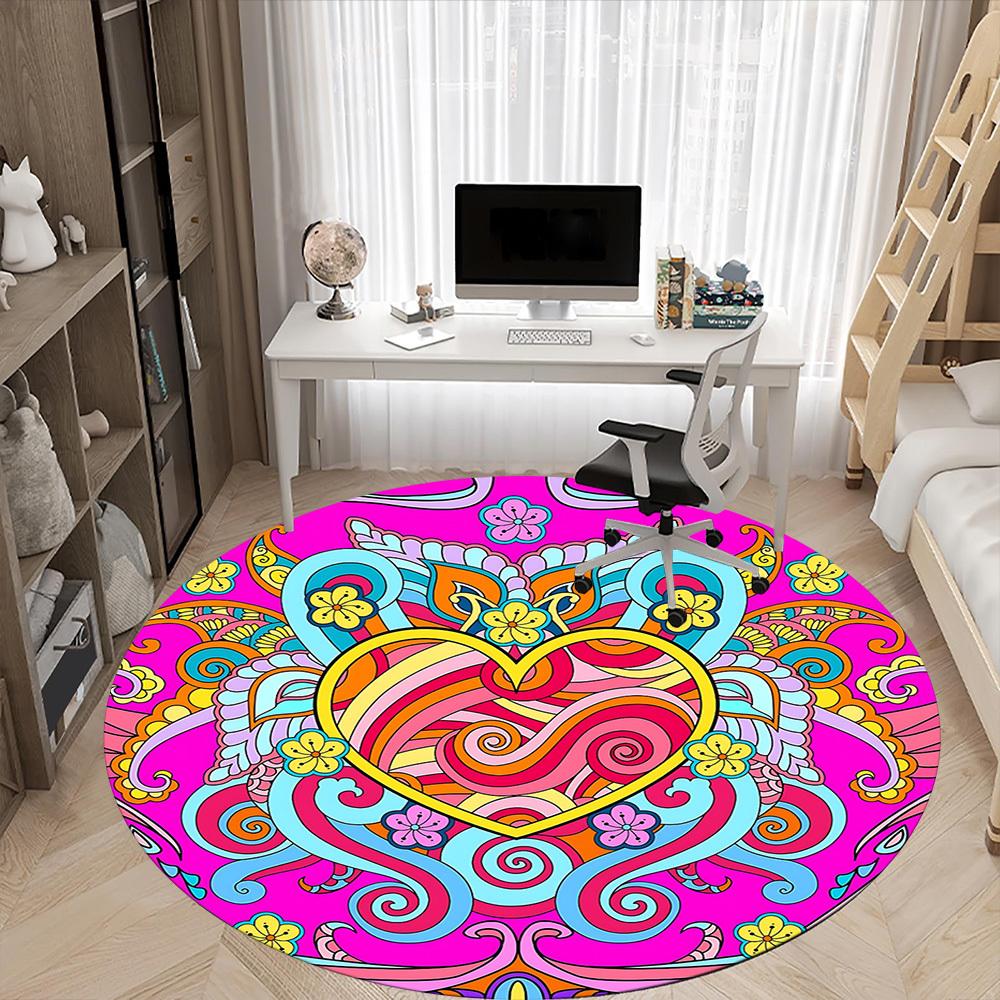 1PC Psychedelic Heart Office Round Rug, Non Slip, Soft and Durable Office Rug for Interior Decoration, Perfect for Office
