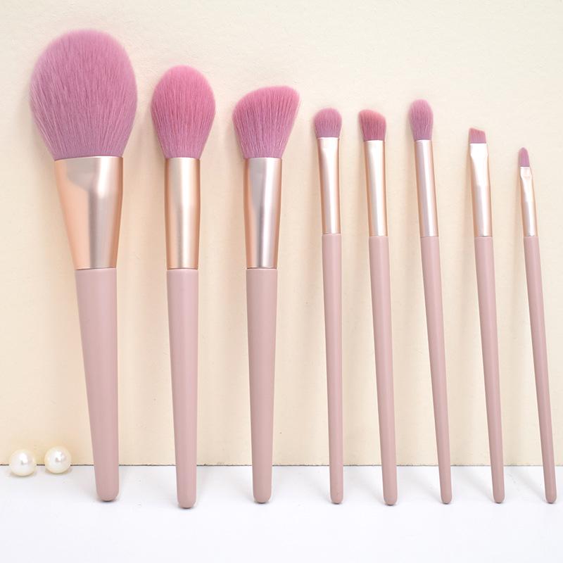 8/12-Piece Pink Makeup Brush Set for Beginners: Includes Soft Bristle Powder, Eyeshadow, and Angled Eyeliner Brushes.