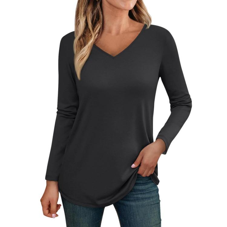Trendy Fall Outfits Womens Long Sleeve V Neck T Shirts Fitted Casual Tunic Blouses Basic Tee Tops