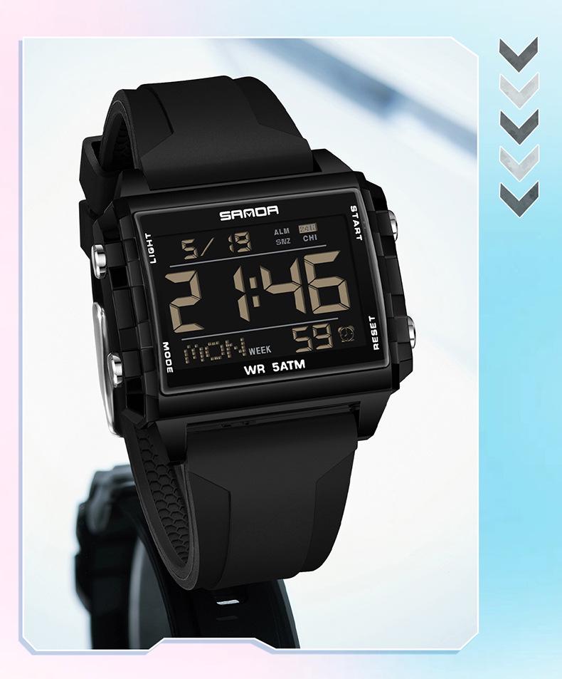 SANDA Men's Luminous Waterproof Sports Watch - Square Design with Multifunctional Countdown Timer