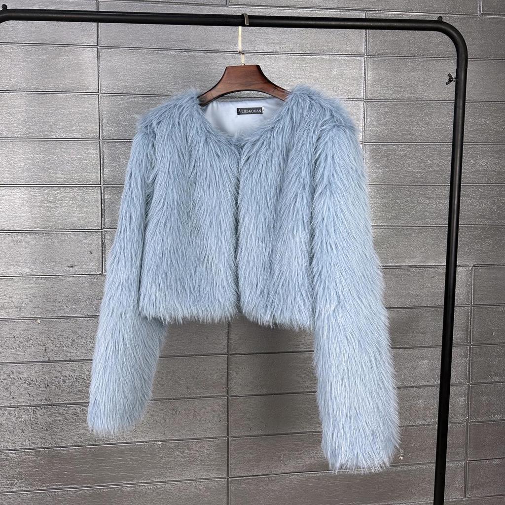 Korean Style Women's Short Toscana Faux Fur Coat - Solid Color