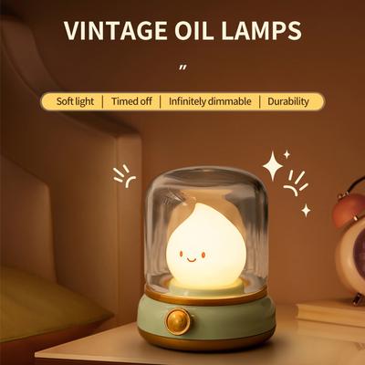 Kerosene LED Night Light Cute Flameless Candle Light with Two Modes USB Rechargeable Dimmable Camping Light For Bedroom Decor