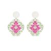 Ethnic Green & Purple 3D Acrylic Vase Earrings with Blue & White Porcelain Pattern