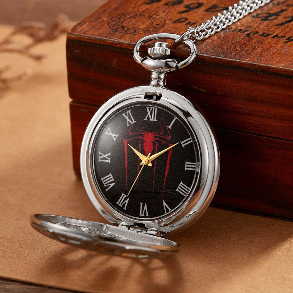 Qinggu Large Pocket Watch, Hollow Spider-Man Pocket Watch, Gift-Giving Commemorative Student Quartz Wall Watch