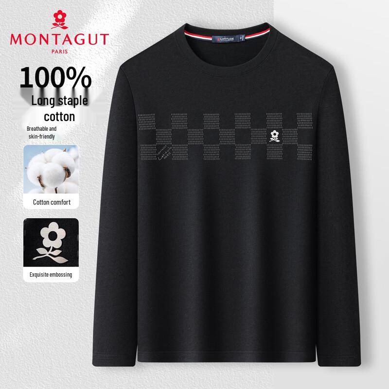 MONTAGUT Men's 100% Cotton Chessboard Print Casual Long Sleeve T-Shirt