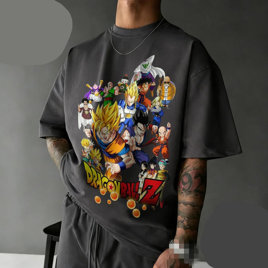 New Arrival Dragon Ball Z Oversized Nostalgia T-shirt  Full Character Cast Retro Graphic Print 100% Cotton Casual Tee