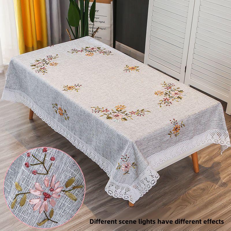 

Современная прямоугольная скатерть из хлопка и льна с ручной вышивкой, цвет свежий белый 60x60