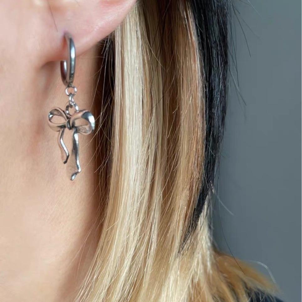 Y2K Vintage Butterfly Bow Huggie Earrings, Sweet & Cool Drop Hoop Earrings