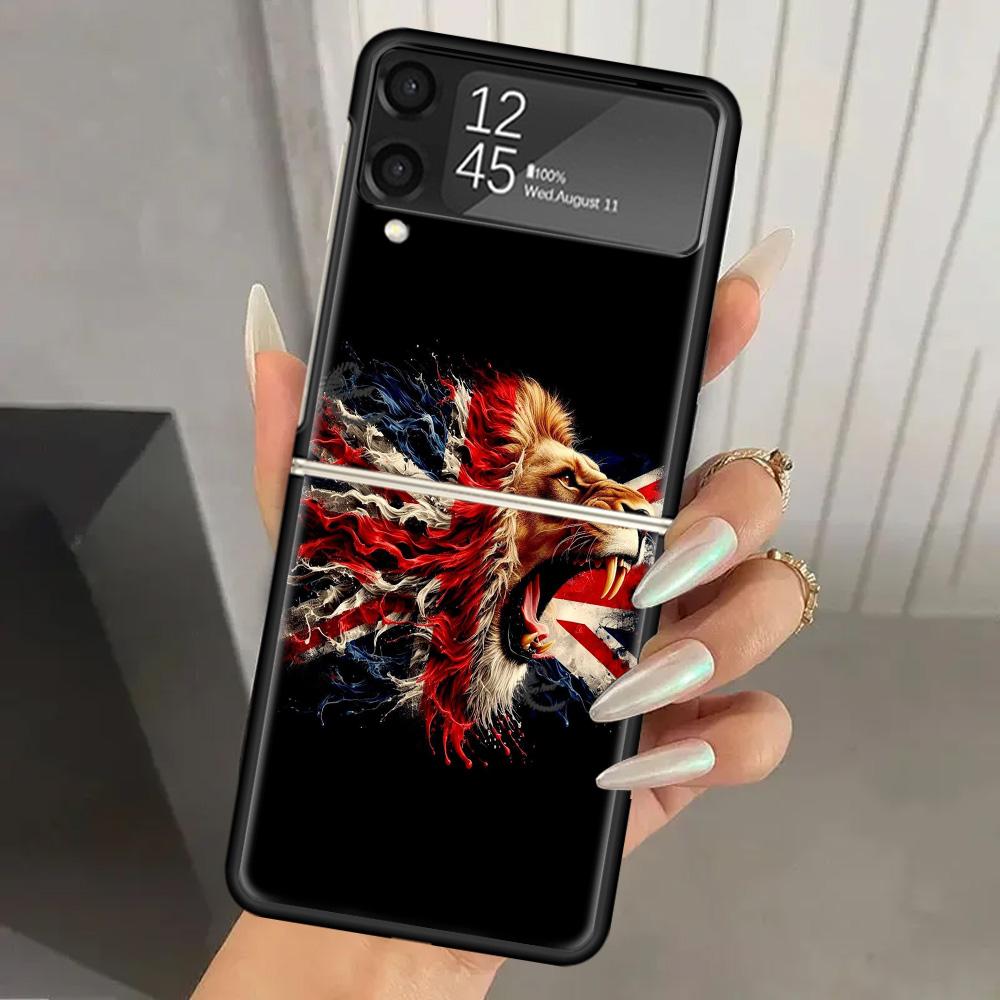 Union Jack England UK Flag Hard PC Phone Case For Samsung Galaxy Z Flip 7 6 5 4 3 Black ZFlip7 ZFlip6 Flip5 Flip4 Flip3 5G Print