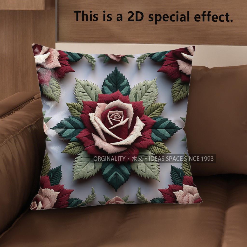 2D Vintage Embossed Rose Floral Throw Pillow Covers Pattern Cushion Cover Suitable For Sofa Bedroom Car Pillow Cover