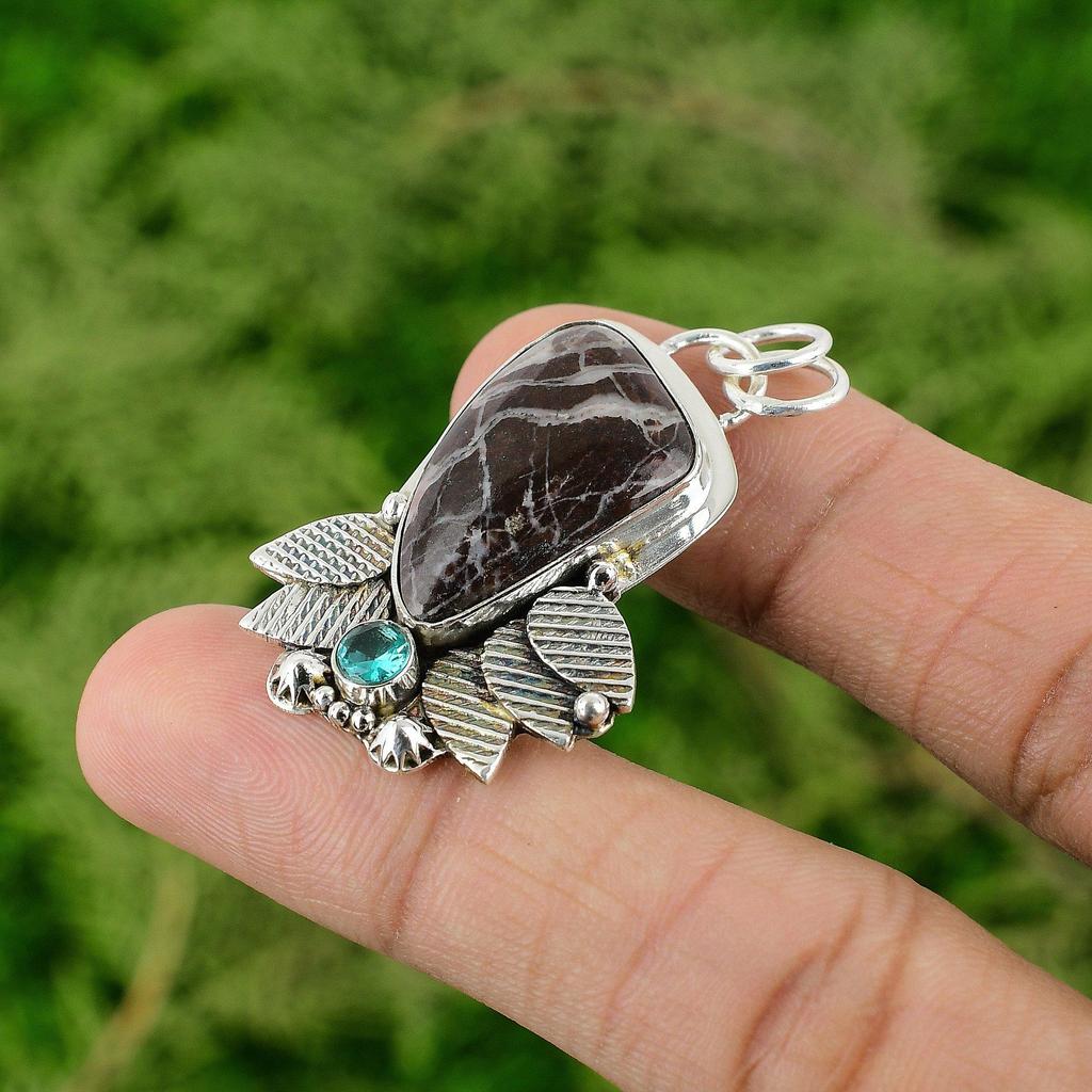 Natural Coconut Jasper Swiss Blue Topaz New Pendant Jewelry 925 Sterling Silver