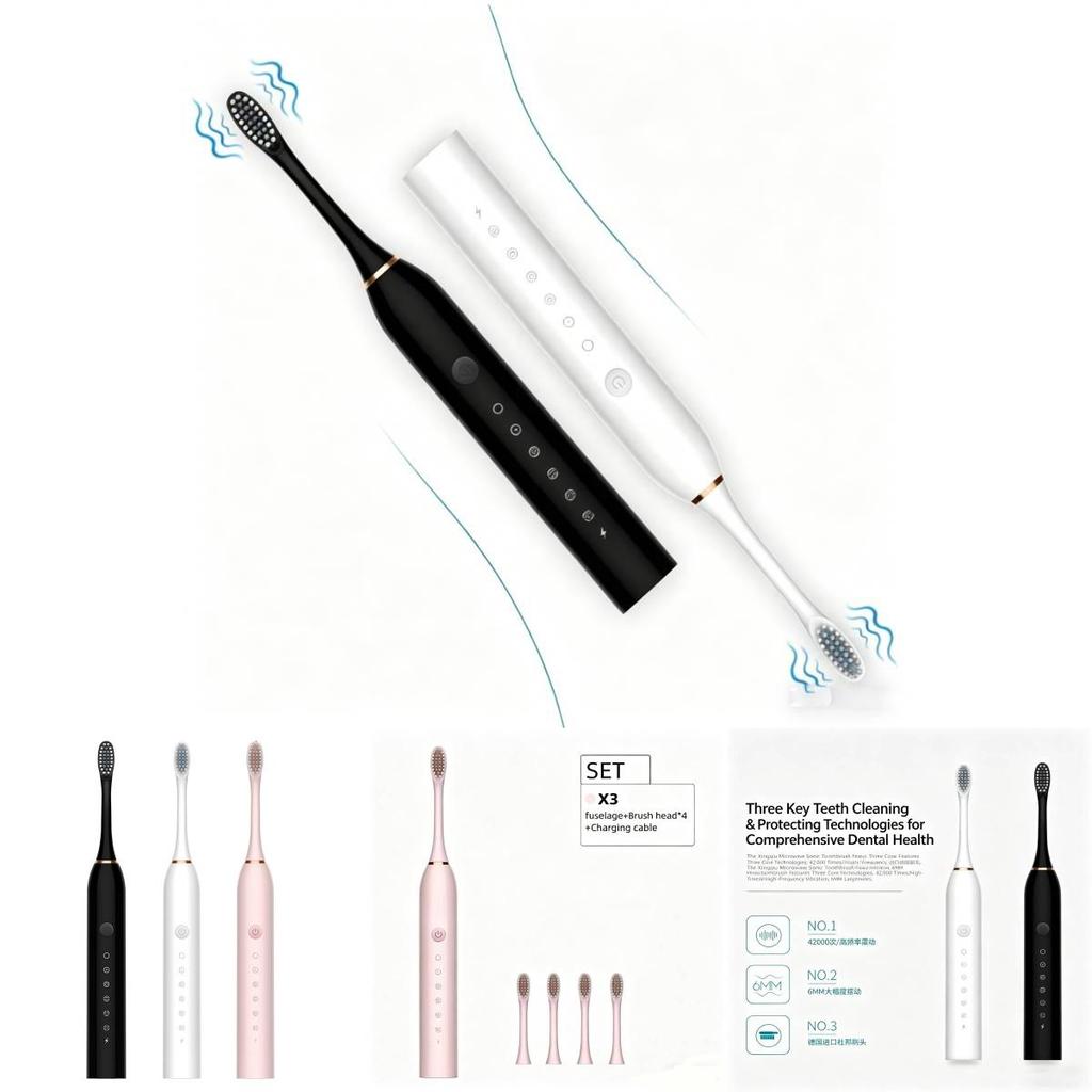 Portable Electric Toothbrush Set For Adults With Soft Bristles And Multimode Functionality