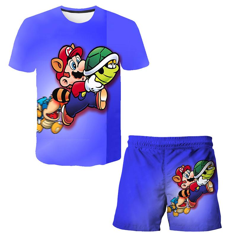 2025 Neue T-Shirts Jungen Anzug Mario T-Shirt Shorts Sommermode Mario Bros T-Shirt 2-teilige Sets Kinder Trainingsanzug Jungen Übergroße Kleidung