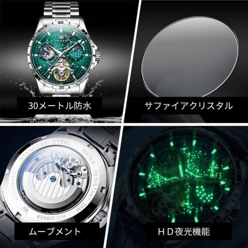 OLEVS Pánské automatické mechanické hodinky Starry Sky Dial Kožený řemínek Vodotěsné pánské hodinky Black