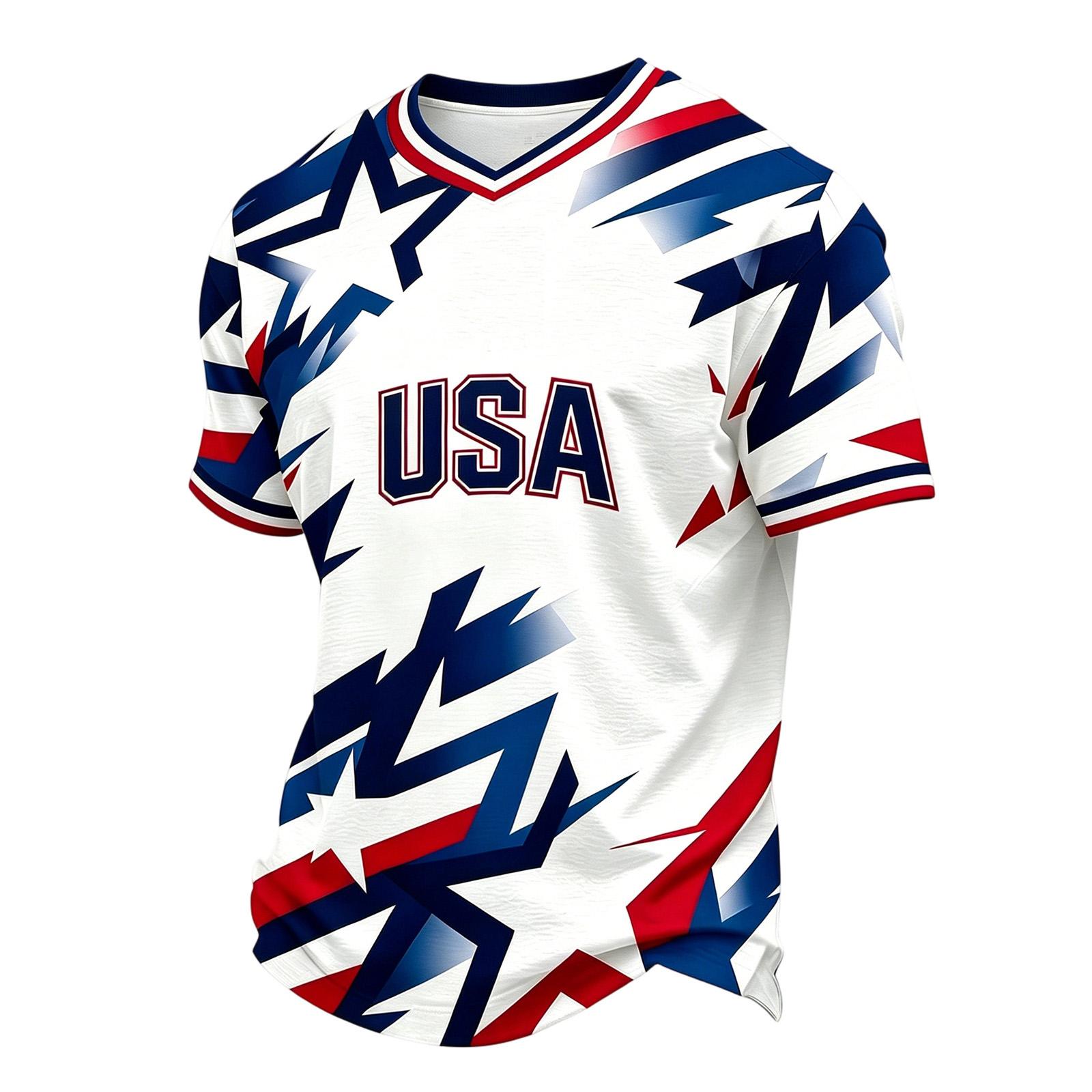 Men s Casual Printed V-Neck Short Sleeve T-Shirt Lightweight Breathable for Everyday Summer Wear L