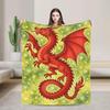 Red Dragon Flannel Throw Blanket, Fantasy Watercolor Art, Gamer Gift (300g Soft)