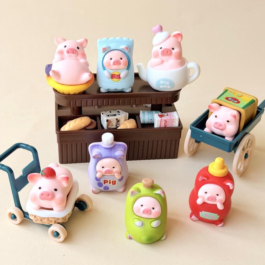8pcs/Set Cute Pig Figure Toy Picnic Party Mini Figurine Desktop Decoration Model Ornaments Toys Garden Home Desk Decor