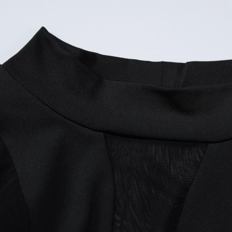 Y2K sexy Mesh-Perspektive-Spleißen hoch taillierter, langärmeliger, eng anliegender Overall für Damen im Frühling und Sommer