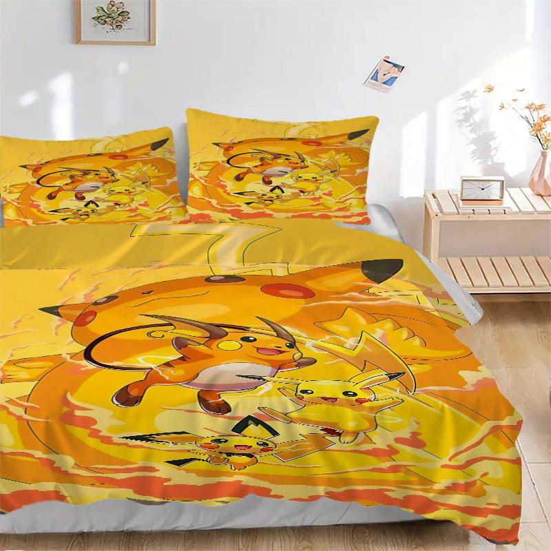 

3pcs Pikachu, Pokémon Duvet Cover Set, 1 Duvet Cover + 2 Pillowcases (No Insert), High-Definition Print, Home & Dorm Set yy251208047 135x200cm