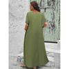 Plus Size Women V Neck Short Sleeve Loose A Line Long Dress With Pockets