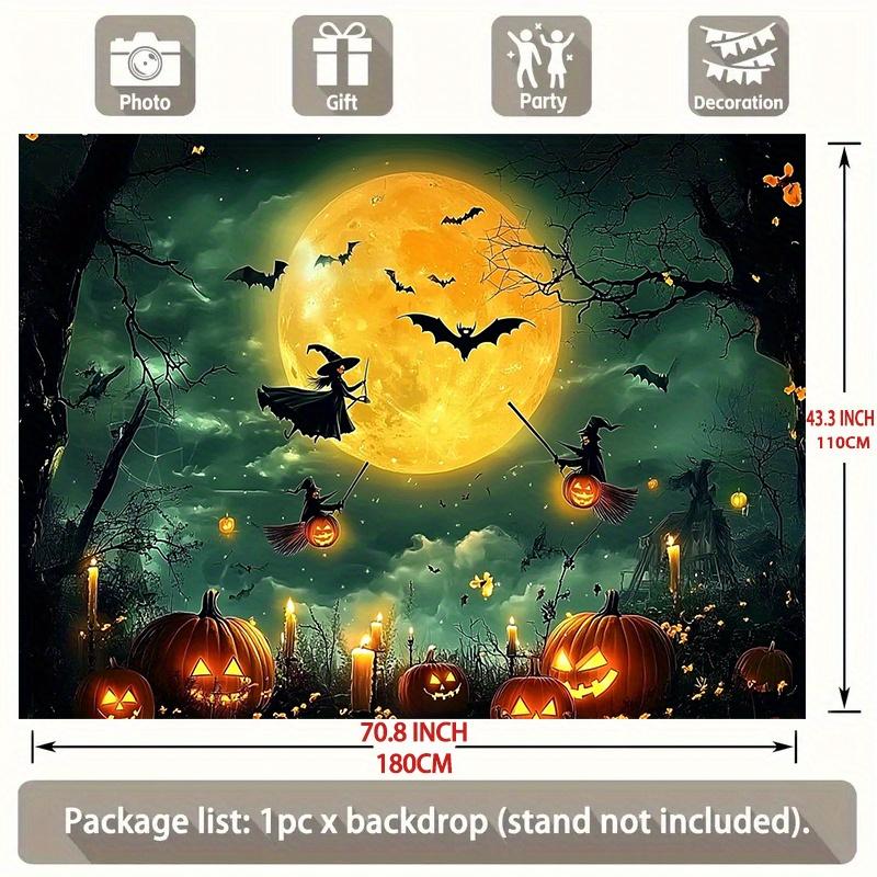 Party Backdrop Halloween Moon Spooky Enchanting Witch Full Jack Lanterns Scene Celebration Photo Booth Party Decor
