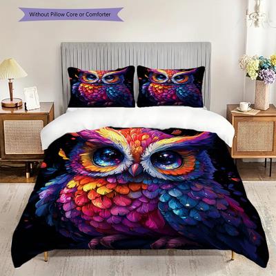 Owl Pattern Bedding Quilt Set Quilt Cover Pillowcase Home Decoration Birthday Gift (1 * Duvet Cover + 2 * Pillowcase, Without Core)