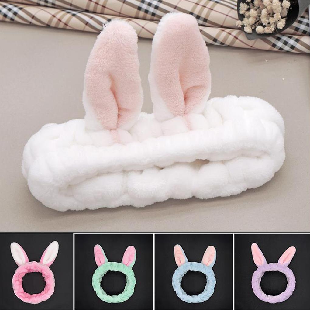 Plush Ear Headband Women Washing Face Makeup Hair Band Loop Soft Elastic Head for Shower