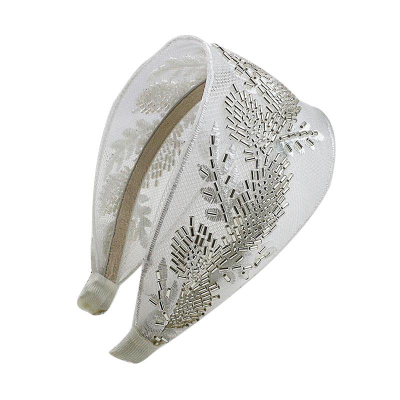 

Эстетические аксессуары для волос с бусинами, простые, темпераментные, свадебные аксессуары для волос, сетчатая дышащая повязка на голову с широким краем, аксессуары для волос серебро белый