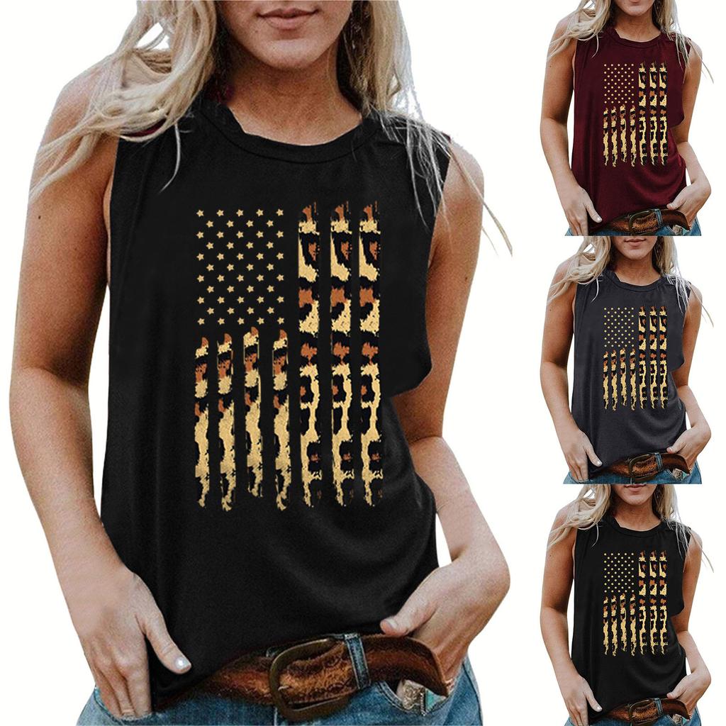 Amazon Wish Clothing Women's Vest Independent Station Summer Fashion American Flag Independence Day Collection