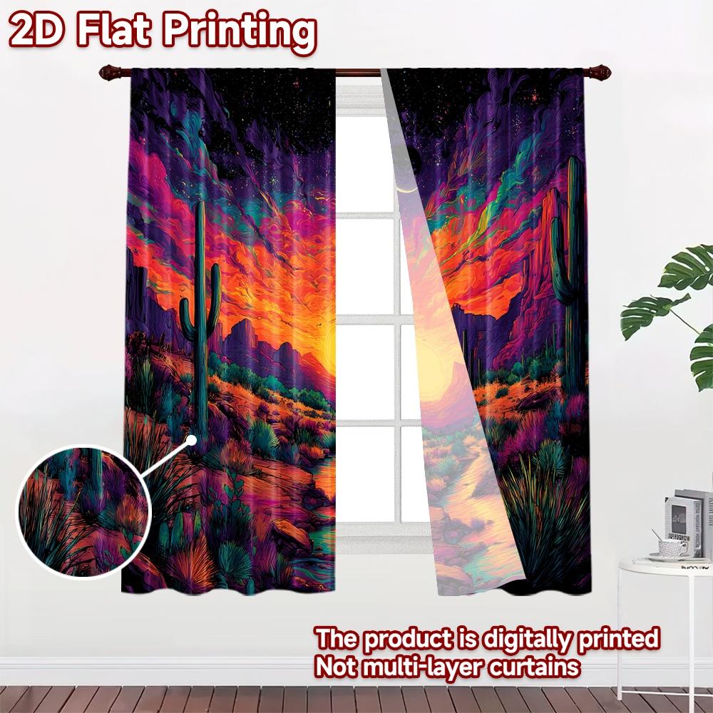 2D flat printing 2pcs Party Curtains Desert Sunset River Cactus Digital Printed Polyester Drapes Party Decorations for Home