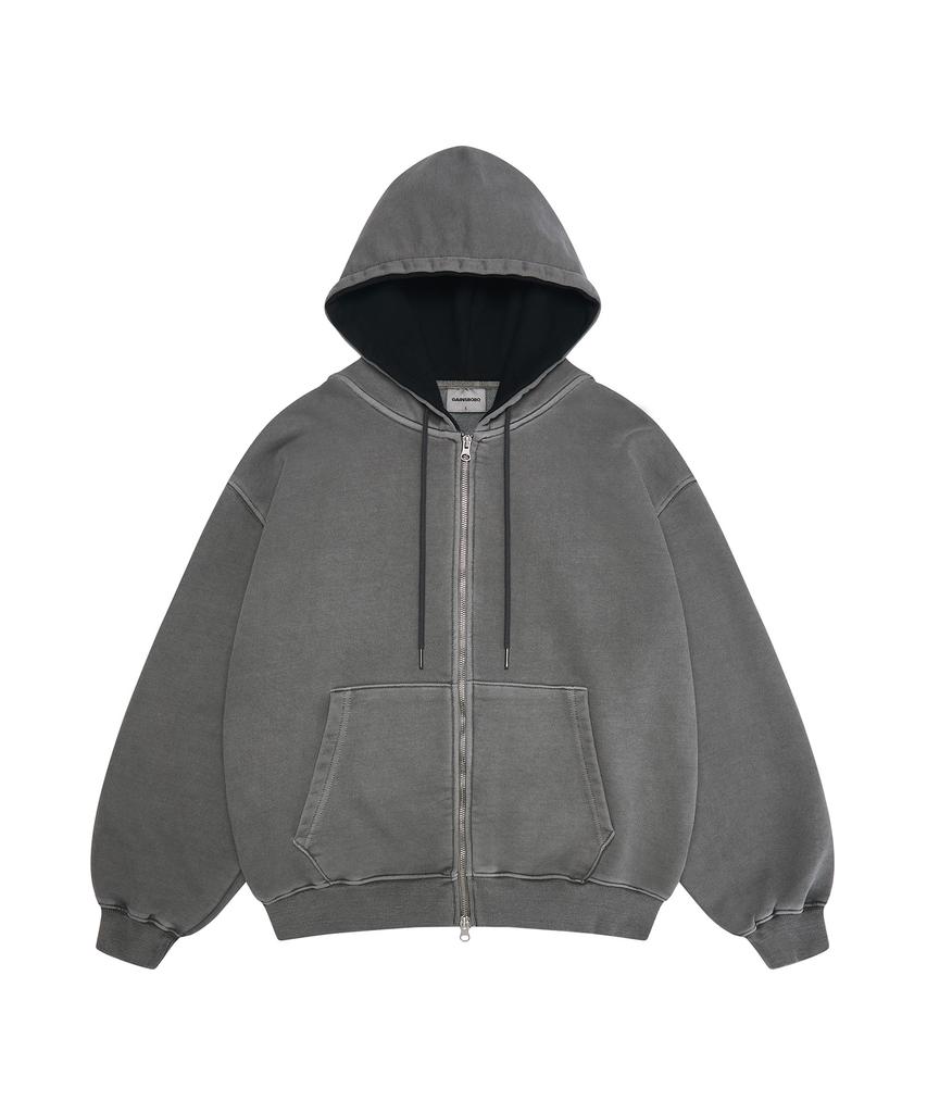 Gainsboro Pigment 2Way Signature 1 Zip-Up Hoodie_Golden Gray