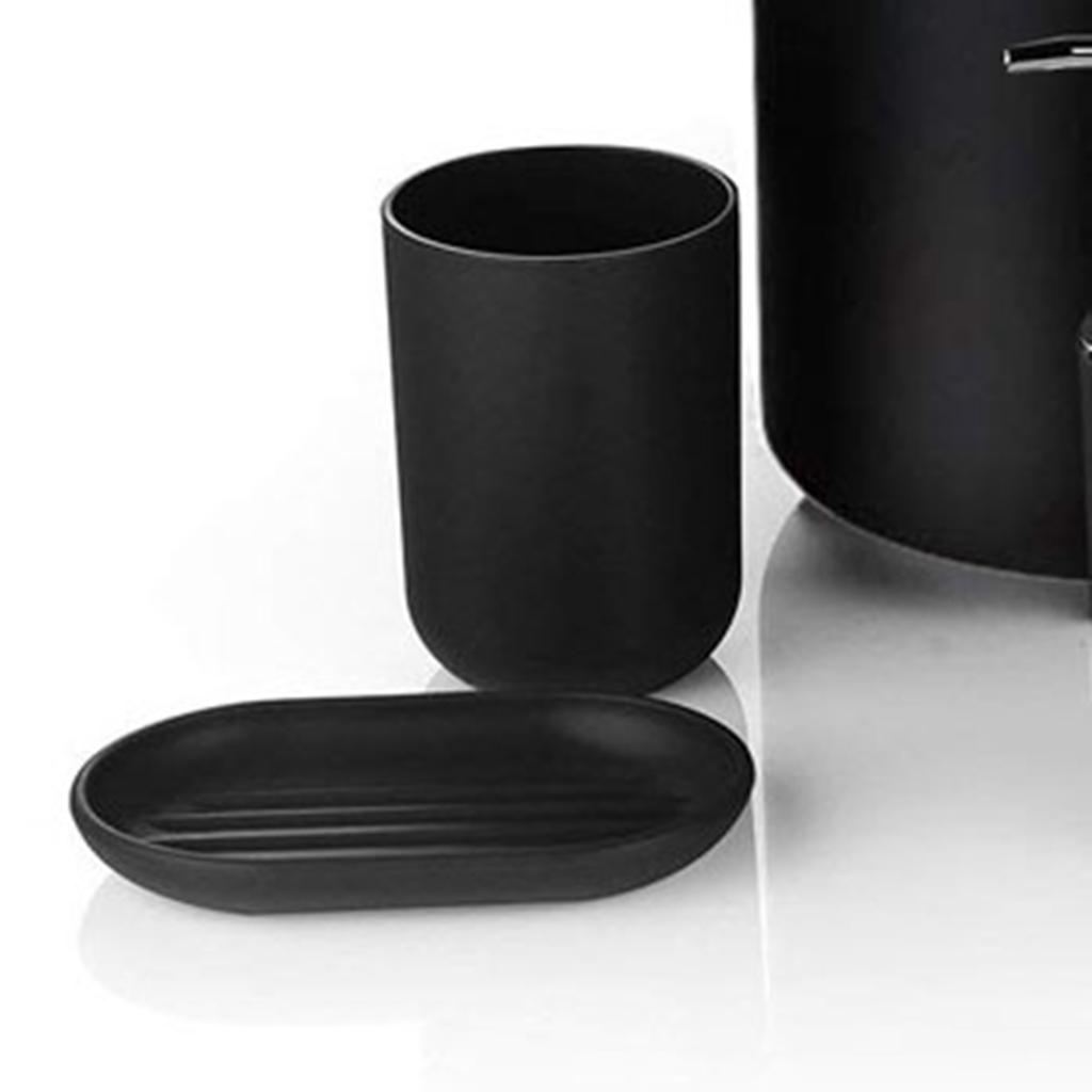 Mülleimer Zahnbürstenhalter Set Toilettenbürste Seifenschale Lotion Spender Schwarz Hotel Badezimmer