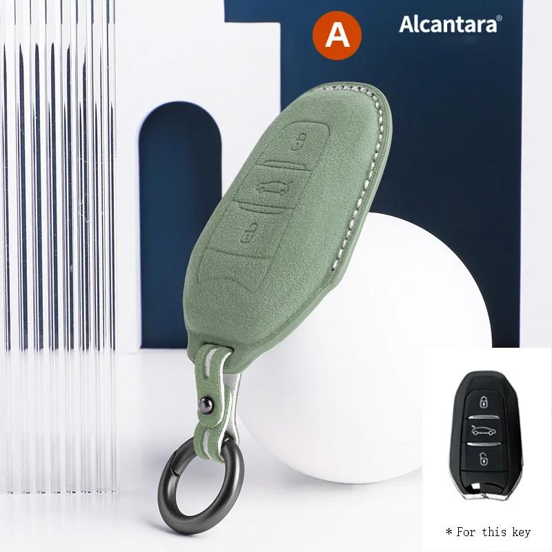 Interior Mouldings Alcantara Car Key Case Cover Shell Remote Buttons For Peugeot 408 508 3008 5008 2008 Suede Keychain Protector