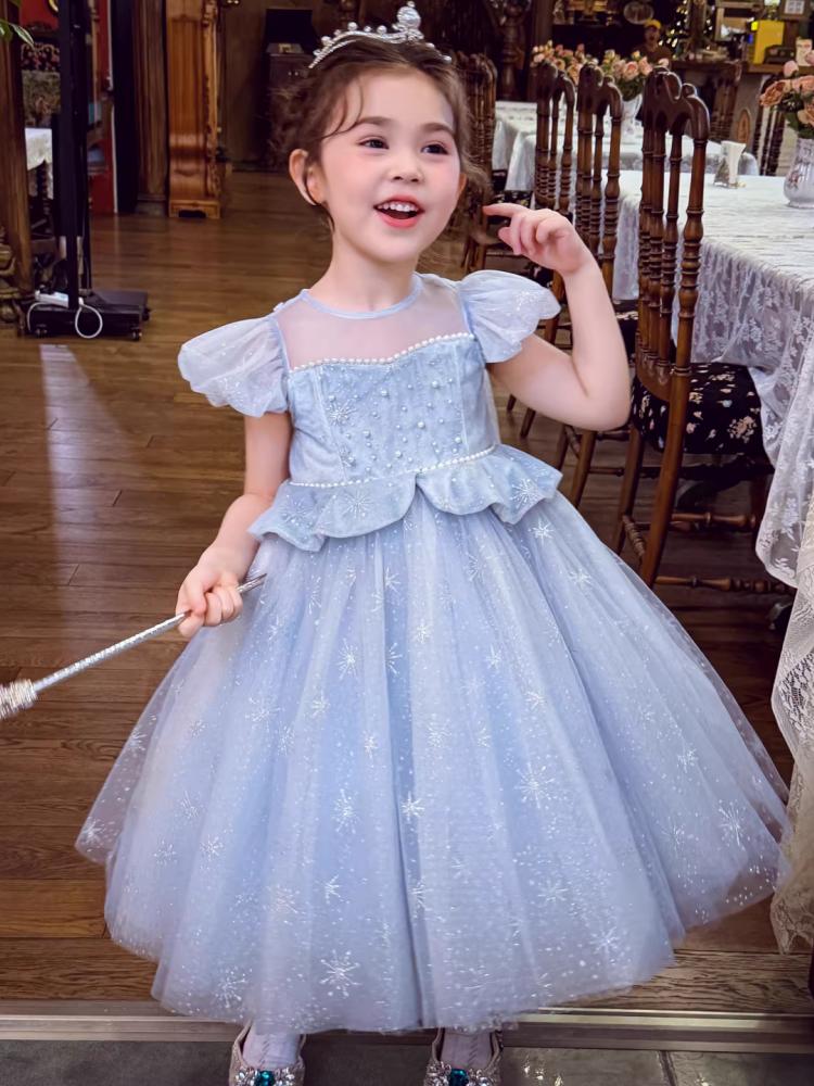Girls' Princess Dress Summer Dress 2026 New Children's Puff Mesh Bubble Sleeve Dress Girls' Birthday Dress