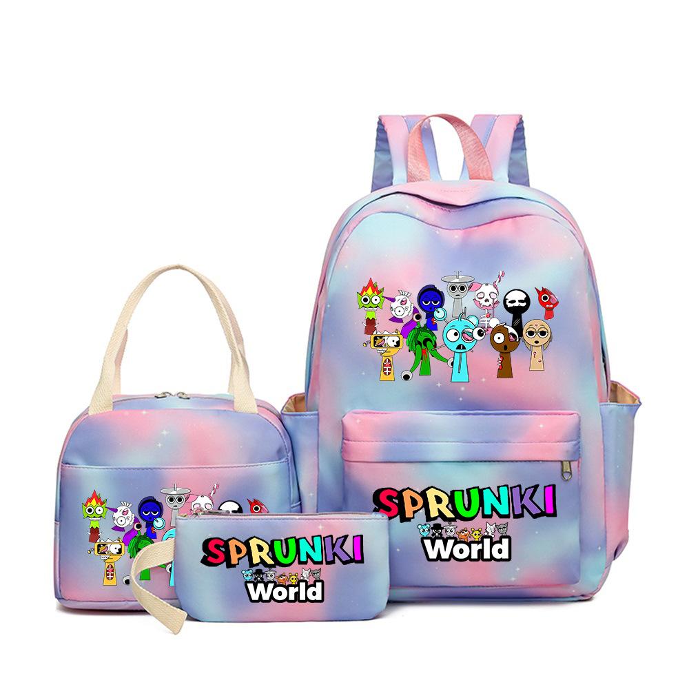 Rhythm Box Music Game Heat Transfer Backpack Sprunki Primary and Secondary School Students Children's Cute Schoolbag Three-piece Set