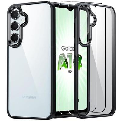 Etui na Samsung Galaxy A14 5G-4G- Ochrona Wstrząsoodporna Twardy Tył Przezroczysty Czarna Ramka TPU + 2 Szkła Hartowane