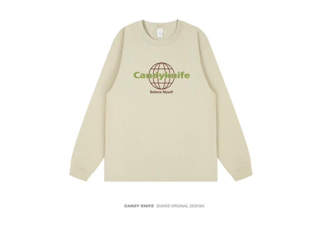 Trendy Unisex Autumn/Winter Ribbed Cuff Print Long Sleeve T-Shirt