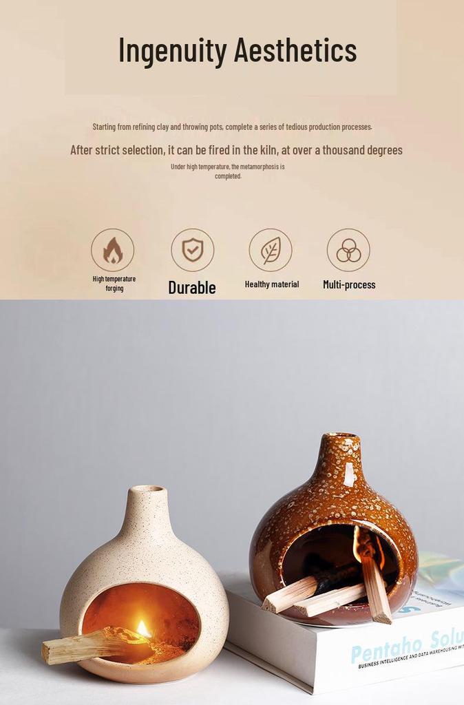 Sage & Cedar Incense Burner - Small Demagnetizing Fireplace for Purification