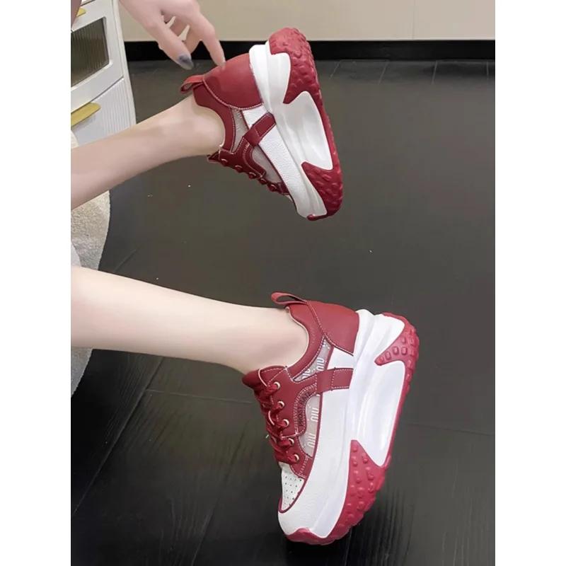Fashion Synthetic Platform Wedge Flats Air Mesh Chunky Sneaker Casual Leather Comfort High Brand Spring Lace Up Summer Sports Shoes