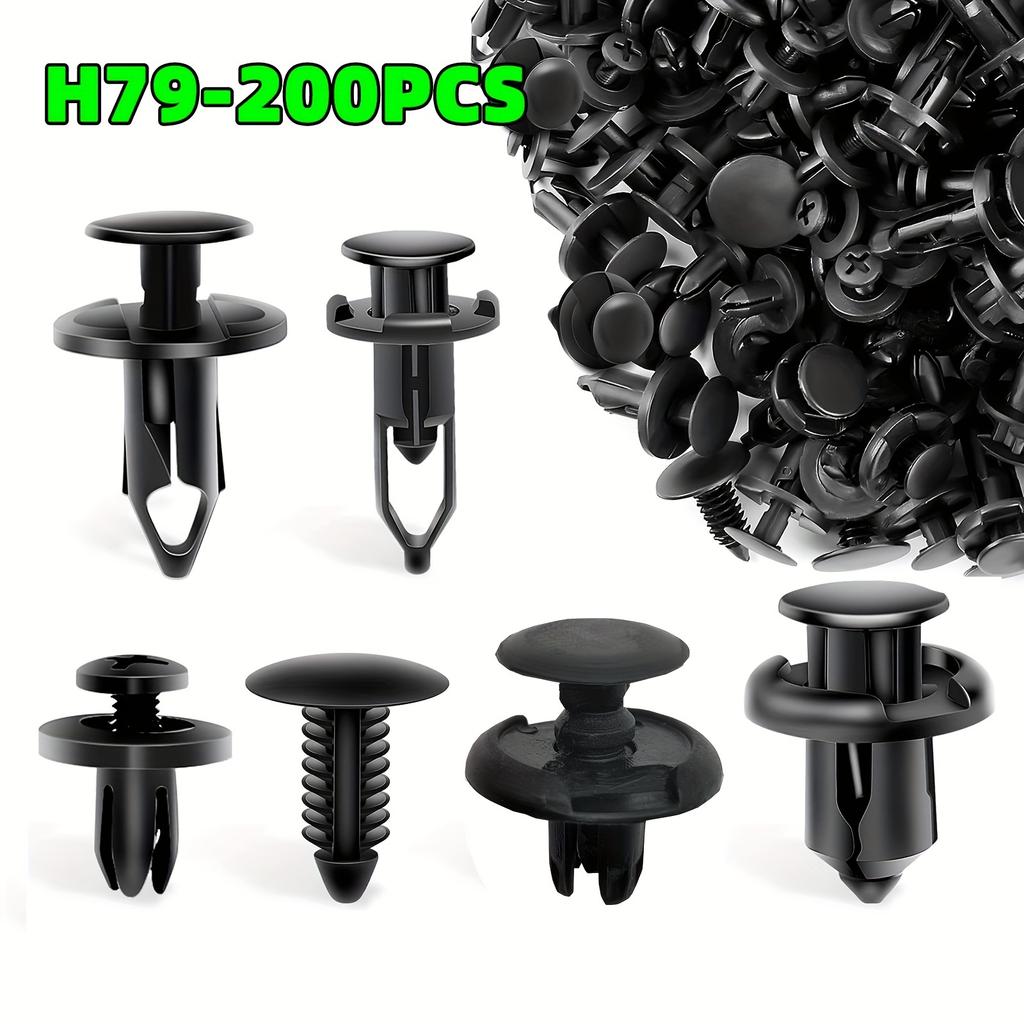 200 General Purpose Automotive Retaining Clips - 6mm, 7mm, 8mm, 9mm, 10mm - Mixed Types, Bumper Push RivetsAutomotive Parts Removal Tools